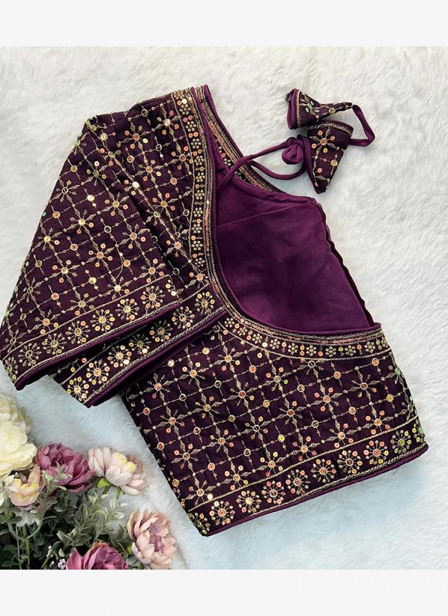 Vichitra Silk Wine Wedding Wear Sequins Work Readymade Blouse